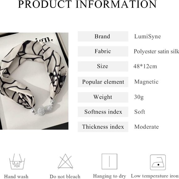 Women Silk Scarf Necklace Magnetic Buckle With Rhinestone Small Neckerchief Clav - Picture 7 of 9